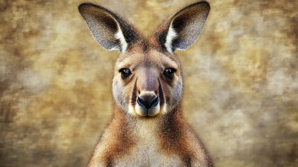 Poster - Unique minimalist geometric depiction of a kangaroo featuring a prominent nose from the front view perspective