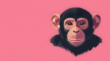 Poster - Minimalist geometric monkey face on pink background illustrating a unique artistic representation of the primate species