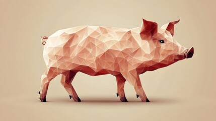 Poster - Charming representation of a pig in minimalist geometric style capturing the essence of farm animals and nature