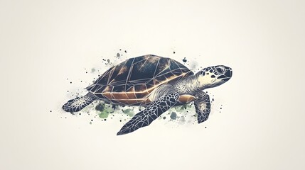 Poster - Charming minimalist geometric illustration of a turtle in a side profile style showcasing artistic details and design