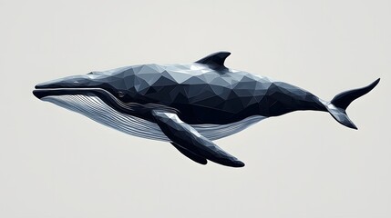 Poster - Minimalist geometric side profile of a realistic whale in a creative artistic representation with unique design elements