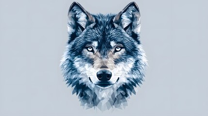 Poster - Striking front view of a geometric minimalist wolf face capturing realistic details with bold artistic features and style