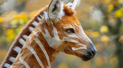 Poster - Minimalist geometric side profile of a zebra illustrated in a realistic artistic style with unique design elements and features