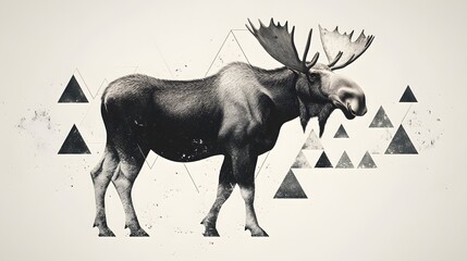 Poster - Realistic outline of a moose composed of triangles portraying a unique artistic perspective on wildlife illustration