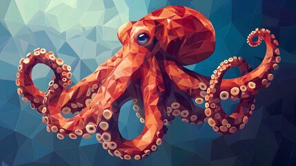 Poster - Minimalist polygonal illustration of an octopus capturing the elegance and fluidity of ocean life