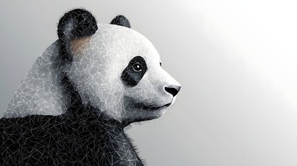 Poster - Adorable panda bear set against a simple white background in a minimalist geometric illustration style for modern art