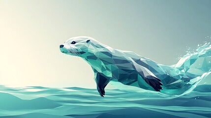 Poster - Creative abstract polygonal minimalist illustration of a sea lion in a unique geometric style with vibrant colors