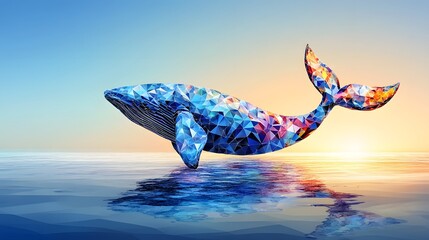 Poster - Abstract minimalist polygonal representation of a whale in a unique geometric design with elegant lines and shapes