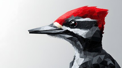 Poster - Minimalist polygonal representation of a woodpecker featuring unique geometric shapes and a distinct artistic style