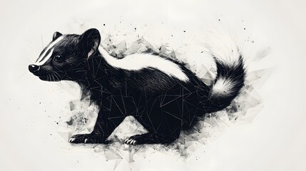 Poster - Realistic outline of a skunk composed of triangles in a unique artistic representation of a natural scene