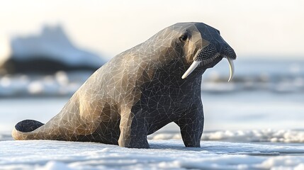 Poster - Abstract polygonal design of a seal resting on the ice capturing the beauty of this marine mammal