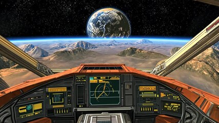 Poster - View From Alien Spaceship Cockpit Observing Earth From Space Generative AI
