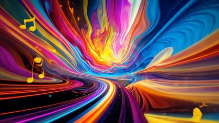 Poster - Vibrant multicolored swirls and pulsing waves in dynamic motion
