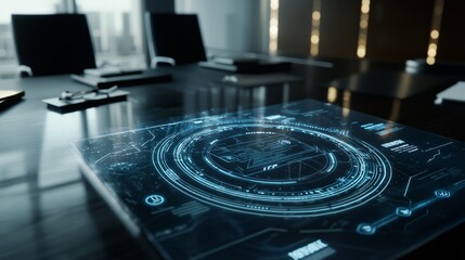 Poster - Futuristic Holographic Interface Display in Modern Office Setting