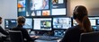 © keshia - Technologists designing AI powered content recommendation systems, high-tech media lab with real-time viewer preferences and personalized content suggestions, High-tech style