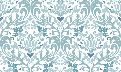  Vintage seamless damask pattern. Hand drawn floral background in turkish style. Wallpaper in Victorian style. Vector illustration