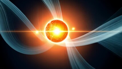Poster - Energy Burst: An abstract and visually striking depiction of a central sphere radiating powerful energy with an aura of light, with flowing lines enhancing the dynamics of this cosmic display.