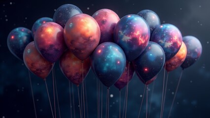 Wall Mural - Cosmic Nebula Balloons Against Dark Background