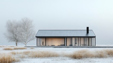 Aufkleber - Modern minimalist house in snowy landscape.