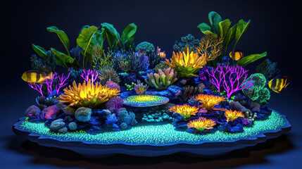 vibrant underwater scene showcases stunning array of colorful coral and aquatic plants illuminated b