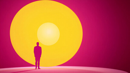 Aufkleber - Silhouette of a person against a bright yellow sun abstract scene digital art minimalist environment artistic viewpoint