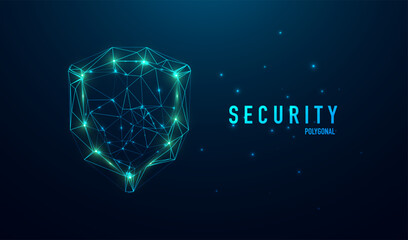 Poster - security shield symbol illustration. glittering star dust lights. polygonal futuristic style. graphi