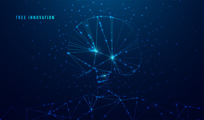 Poster - abstract polygonal tree innovation. glittering star dust lights. polygonal futuristic style. graphic
