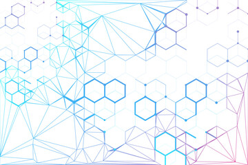 Poster - abstract polygonal and hexagons space. triangles with connecting dots and lines. background concept 