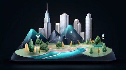 Poster - Futuristic City Navigation App Icon  3D Modern Urban Design