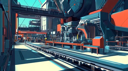 Poster - A high-tech assembly line in a modern production factory.