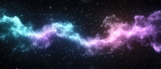Beautiful, cosmic nebula with colors ranging from blue to purple, surrounded by countless stars