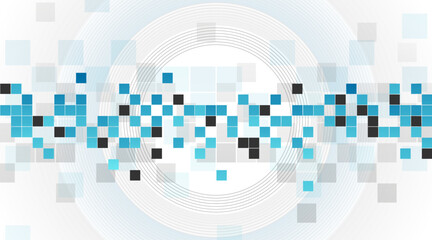 Aufkleber - Tech minimal geometric abstract background with linear circles and squares mosaic. Vector concept graphic design
