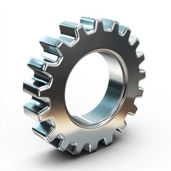 Fototapete - Shiny Chrome Gear Isolated on White: Precision Engineering and Metallic Reflection Depiction