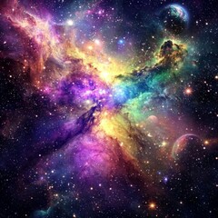 Wall Mural - Enigmatic universe imagery with a mesmerizing blend of nebulae and shining stars.