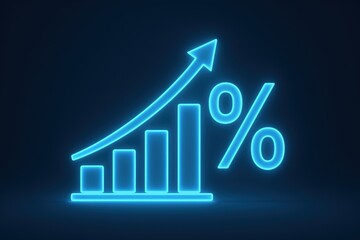 Aufkleber - Financial Growth: A neon-lit bar graph illustrating upward trends and percentages in a photorealistic render.