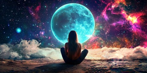 Wall Mural - A moment of serenity as a woman connects with the universe.