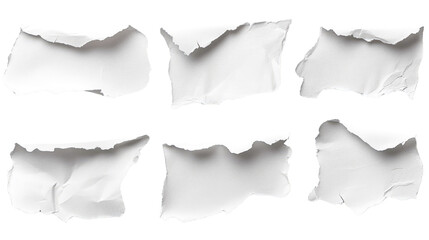 Poster - Collection of torn and crumpled pieces of white paper on a transparent background, showcasing various shapes and textures for creative design and digital projects.