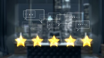 Poster - a robotic hand points at five golden stars on a display, symbolizing ratings and feedback in a high-