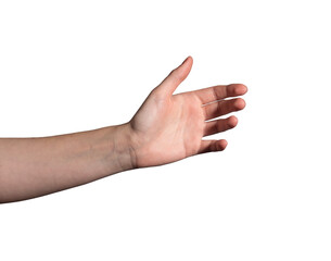 hand with open palm. female arm showing gesture to hold, grab, pick, give or catch object. young wom