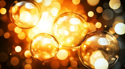 Wall Mural - bright golden bubbles with soft glowing lights