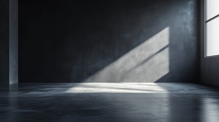 Leinwandbilder - A bold, minimalist space with dark gray painted walls and a concrete floor, illuminated by soft light.