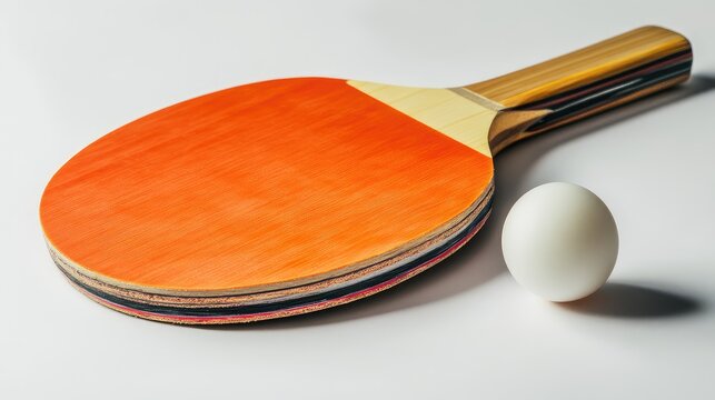 A classic table tennis paddle with a ball, displayed on a white background with copy space