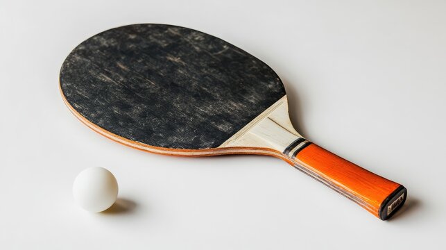 A classic table tennis paddle with a ball, displayed on a white background with copy space