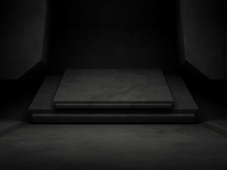 Wall Mural - 3d dark concrete wall. black geometric cement background
