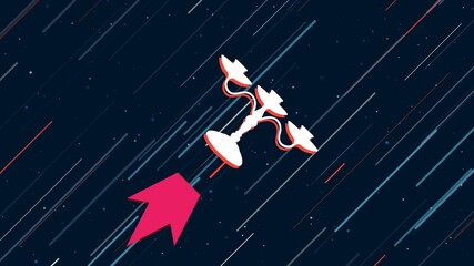 Poster - Candlestick symbol flies through the universe on a jet propulsion. The symbol in the center is shaking due to high speed. Seamless looped 4k animation on dark blue background with stars