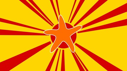 Poster - Starfish symbol on the background of animation from moving rays of the sun. Large orange symbol increases slightly. Seamless looped 4k animation on yellow background