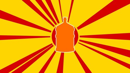 Poster - A large bottle of water symbol on the background of animation from moving rays of the sun. Large orange symbol increases slightly. Seamless looped 4k animation on yellow background