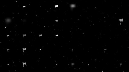 Poster - Template animation of evenly spaced flag symbols of different sizes and opacity. Animation of transparency and size. Seamless looped 4k animation on black background with stars