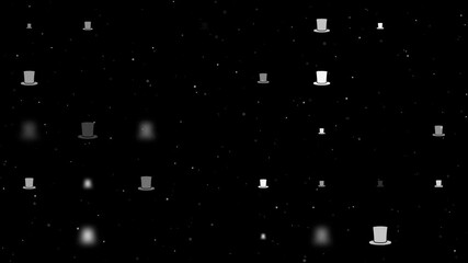 Poster - Template animation of evenly spaced top hat symbols of different sizes and opacity. Animation of transparency and size. Seamless looped 4k animation on black background with stars