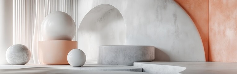 Poster - Soft peach and gray geometric forms create a soothing atmosphere in modern design